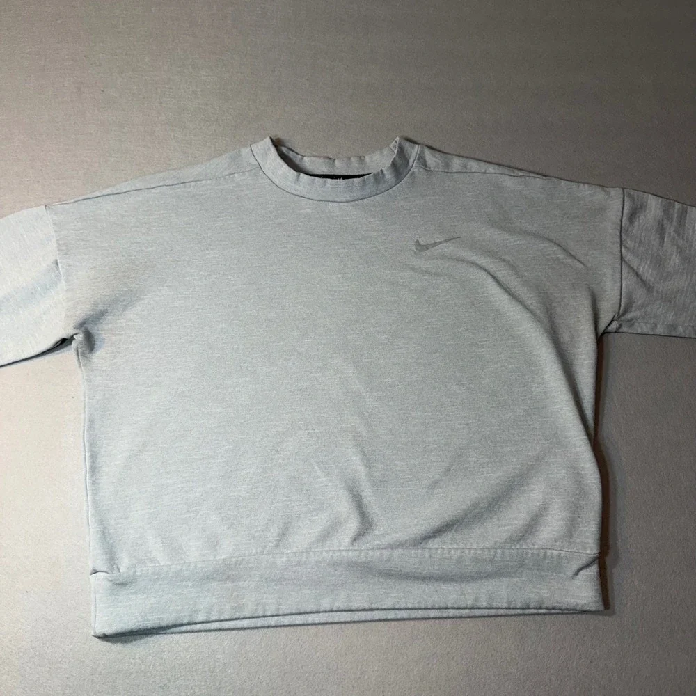 Nike Running Dri-FIT Grey Athletic Cropped Long Sleeve Top with Thumbholes Small